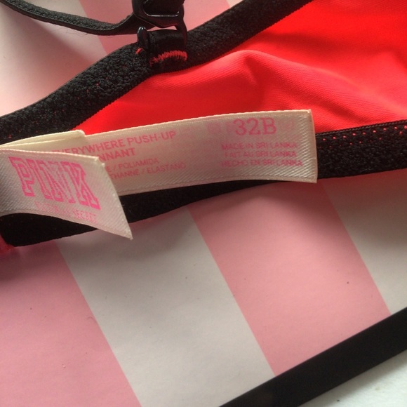 VICTORIAS SECRET PINK WEAR EVERYWHERE NEON PINK PUSH UP BRA 32B - Picture 9 of 13